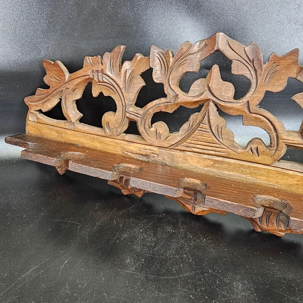 Rare Antique German Black Forest Carved Wood foldable‎ Pipe Rack Wall Mount
